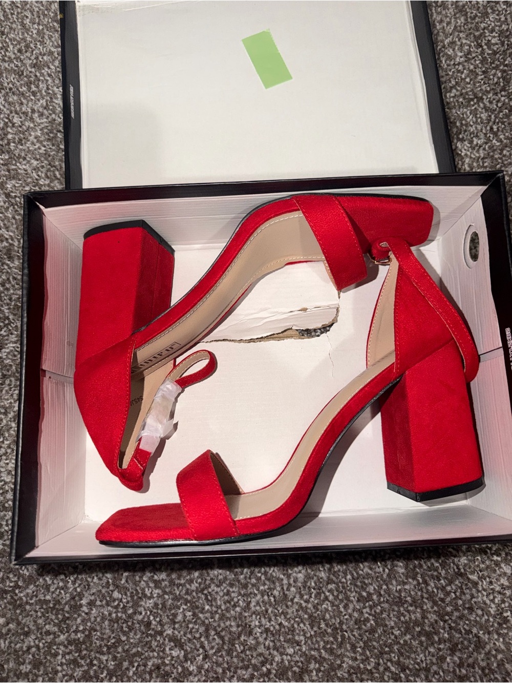Red Suede Block Heels with Ankle Strap